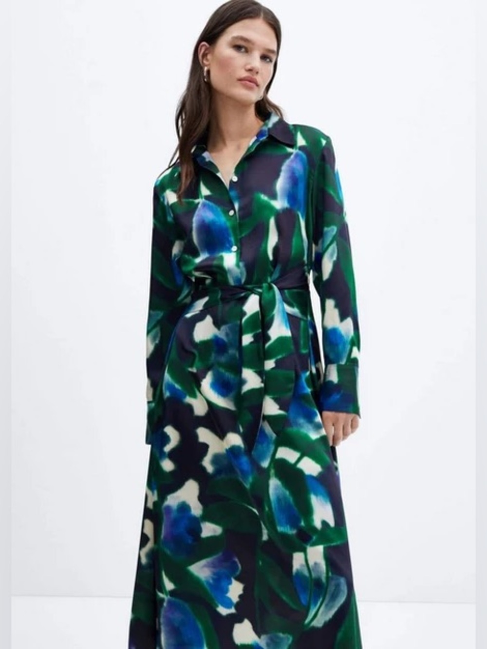 Mango Printed Shirt Midi Dress